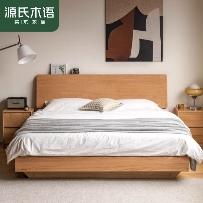 源氏木语实木床箱体床高低铺悬浮储物床红橡木1.5/1.8米Y101B02