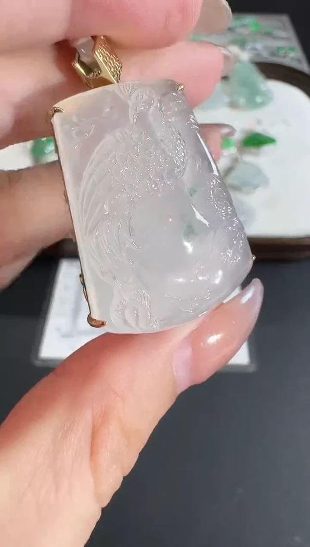 吊坠(不含链)18K金镶嵌翡翠【源头工厂】钻石镶嵌