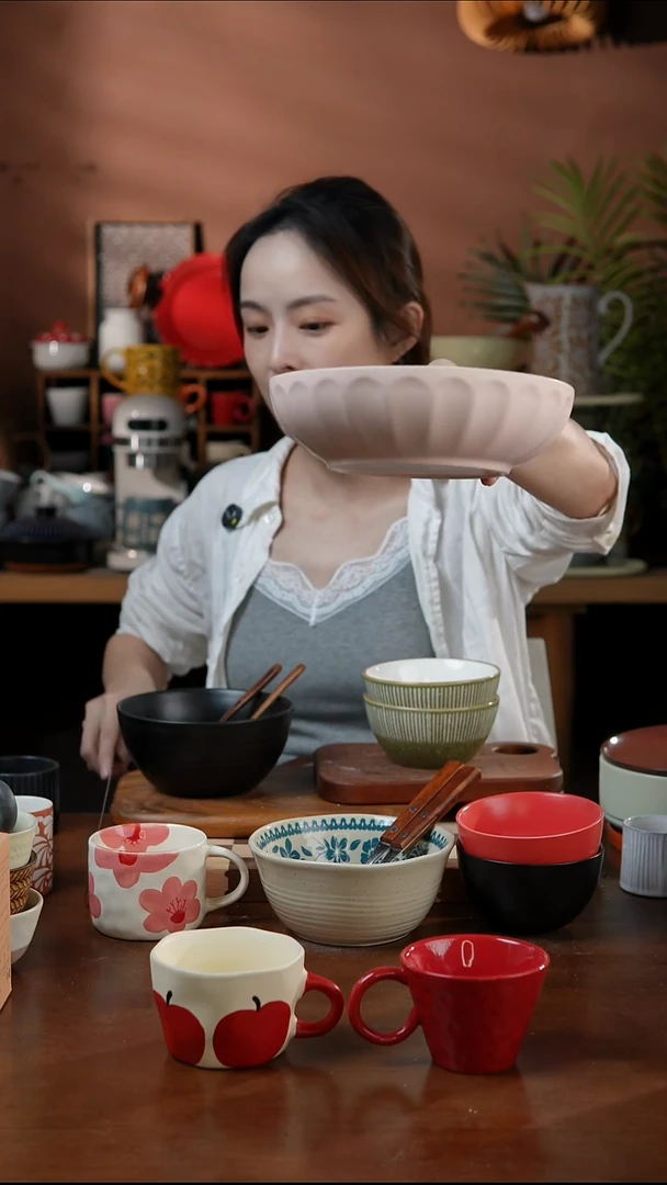 瓷片8英寸窑变粉色麻点深盘 微瑕 凑满20发货