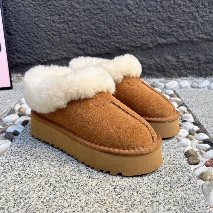 5公分厚底雪地靴羊毛皮毛一体百搭一脚蹬棉鞋女冬季保暖加绒加厚