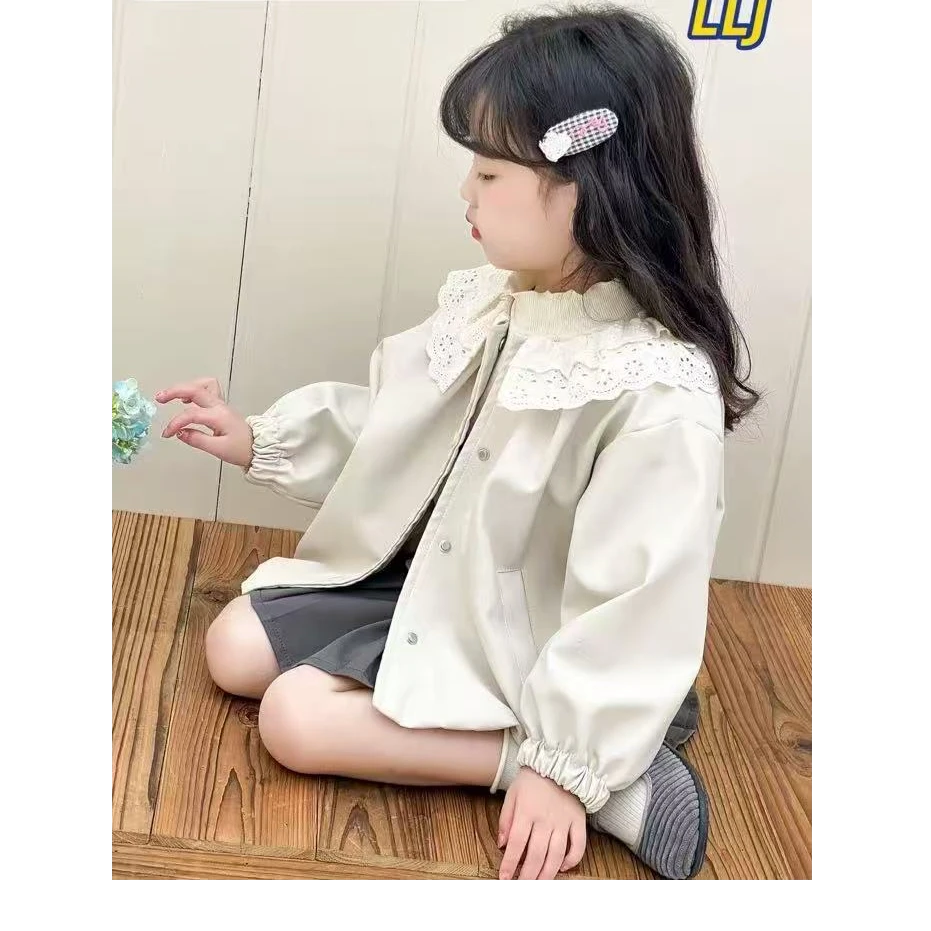 女宝宝秋冬外套2025新款洋气小女孩翻领皮衣夹克网红时髦小童皮衣