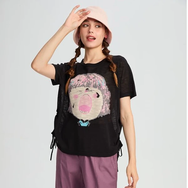 水淼/2025夏季新款时尚圆领呐喊娃娃毛织套头衫  20715