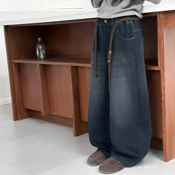 中大童时尚童装宽松时尚百搭裤儿童女童韩版一体绒儿童牛仔裤6678