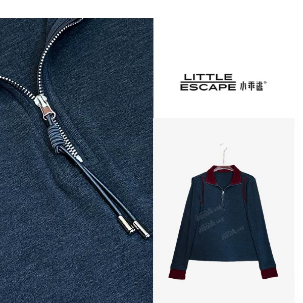 小乖逃休闲时尚灰色黑色T恤打底高领红色领线边百搭TS8059