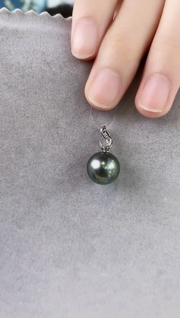 海水珍珠18K金镶嵌吊坠(不含链)12-13大溪地黑珍珠吊坠