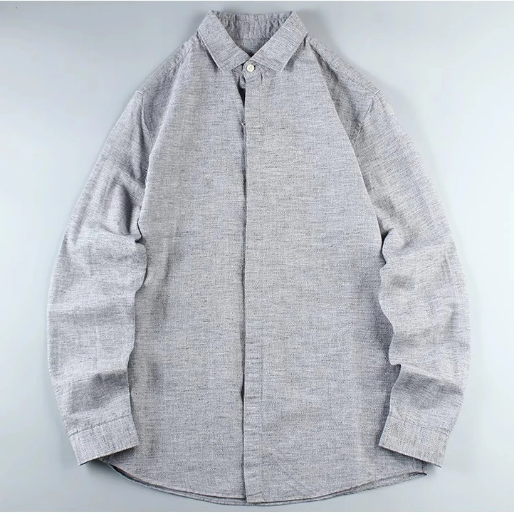 轻奢高端舒适棉麻面料春秋款男士通勤商务时尚长袖衬衫衬衣