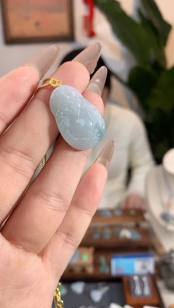 【闪购商品】翡翠吊坠(不含链)18K金镶嵌财神爷