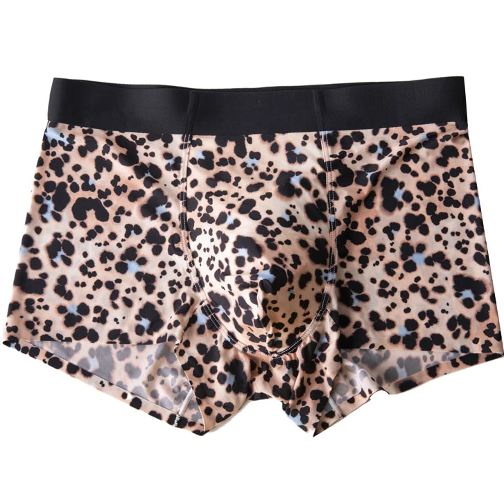 贾鲁萨加男士性感冰丝无痕豹纹平角四角裤头薄款大码宽松时尚潮流