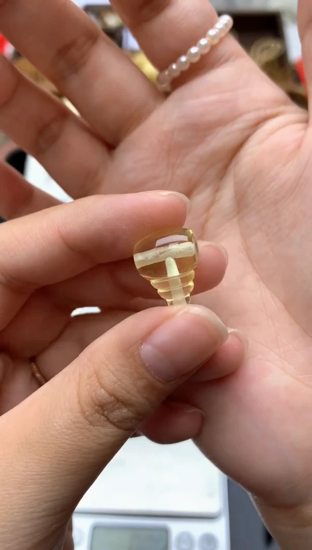 【闪购商品】琥珀珠宝奇石未镶嵌046琥珀蜜蜡花粉有纹小坑介意勿拍