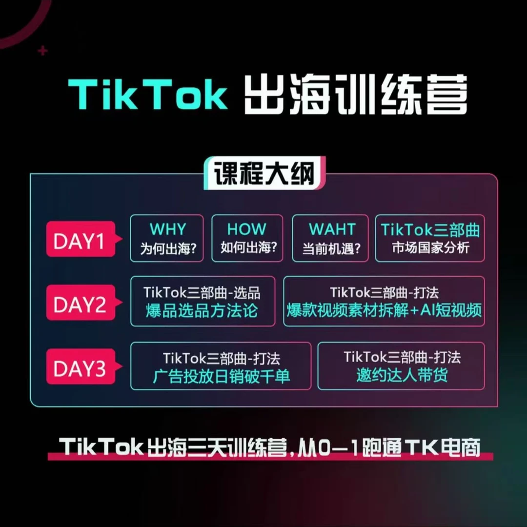 TiKTOK出海训练营（3天直播课+30节视频课+工具）