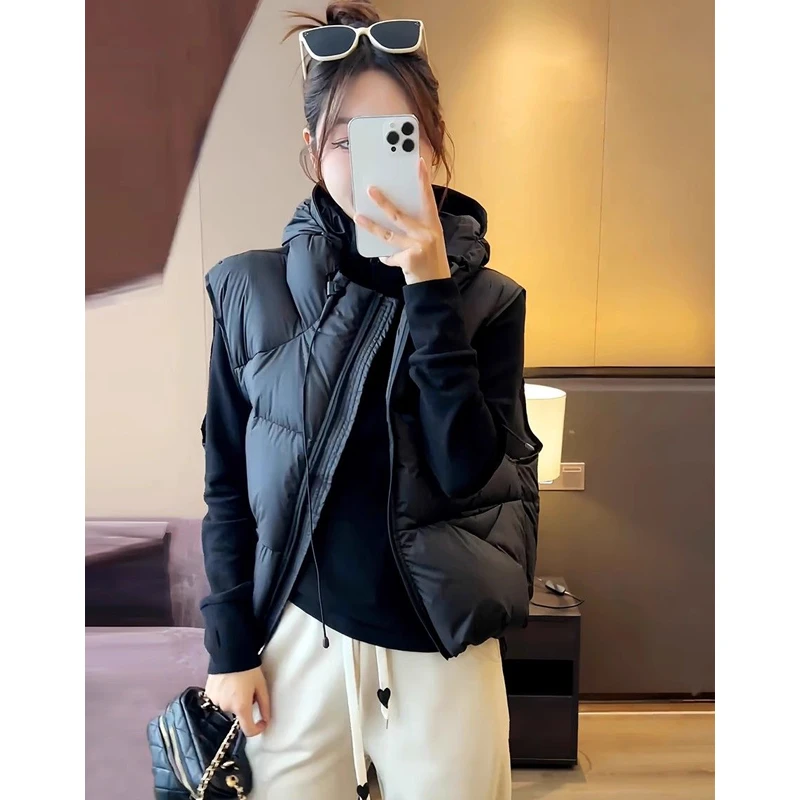 马甲女短款连帽冬季新款2024韩宽松高级感小个子背心坎肩外套