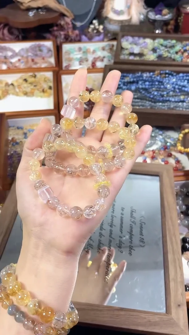 未镶嵌手串水晶贵妇】天然黑金超七黄塔晶手串多样发一