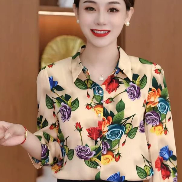 春季新款印花开衫洋气女衬衫时尚减龄女士显瘦百搭印花女衬衣