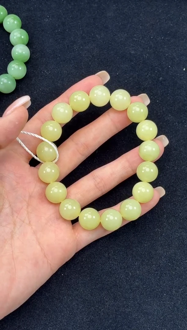 未镶嵌手串和田玉若羌黄口微色差卡12圆珠手串