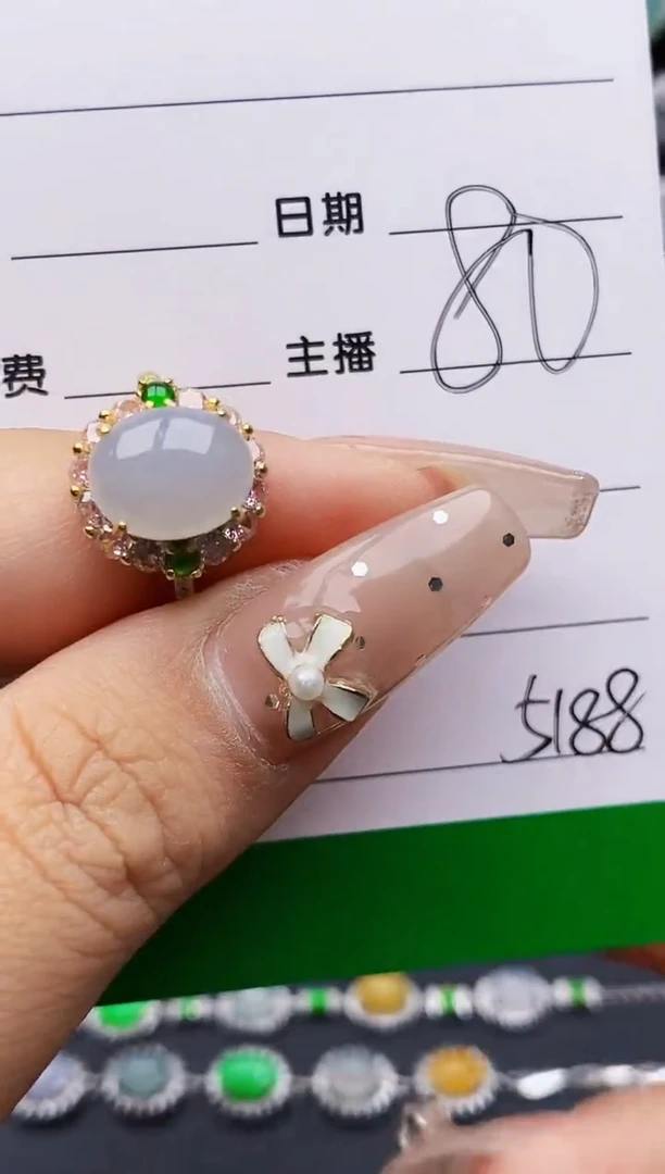 翡翠戒指银S925镶嵌5188