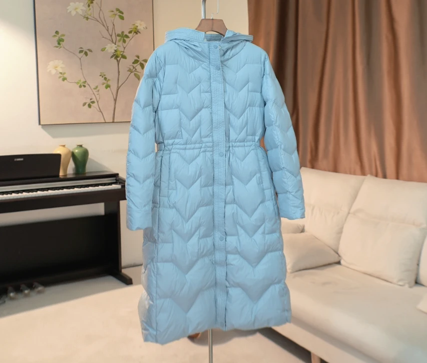 G294 修身长款连帽羽绒服女 XD57