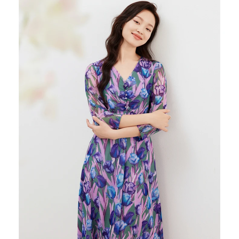 【莫奈花园】植物系艺术花卉新款珂莱蒂尔时尚收腰连衣裙KF08742R5
