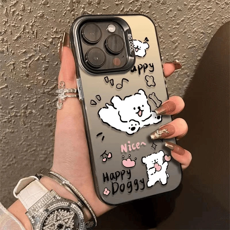 线条小狗彩银适用苹果16华为oppo小米15vivo一加13三星简约手机壳