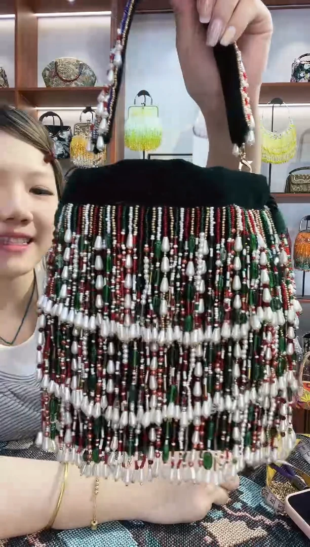 织物7号（7色可选）手工珠珠包包腋下斜跨包手拿包手提晚宴包