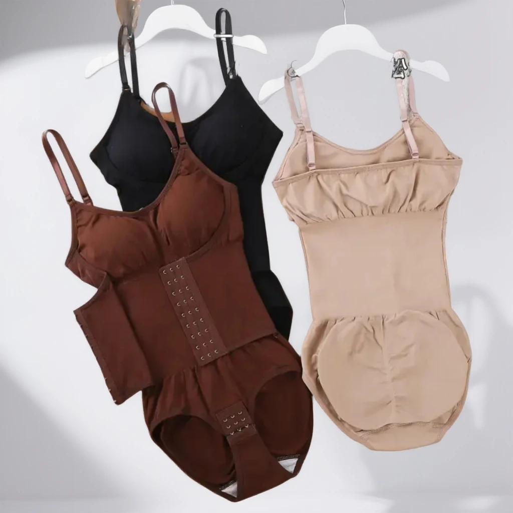 【带胸垫加强排扣款】连体塑身衣女收腹裤提臀塑形吊带弹力束腹美体