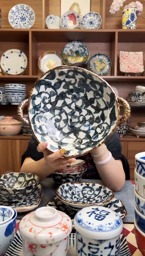 瓷片章鱼唐草 中号锅型盘