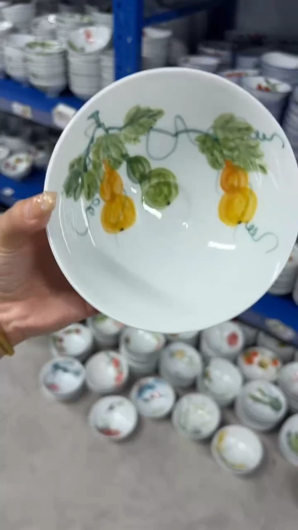 瓷片景德镇高温陶瓷食品级手绘釉中彩-斗笠碗