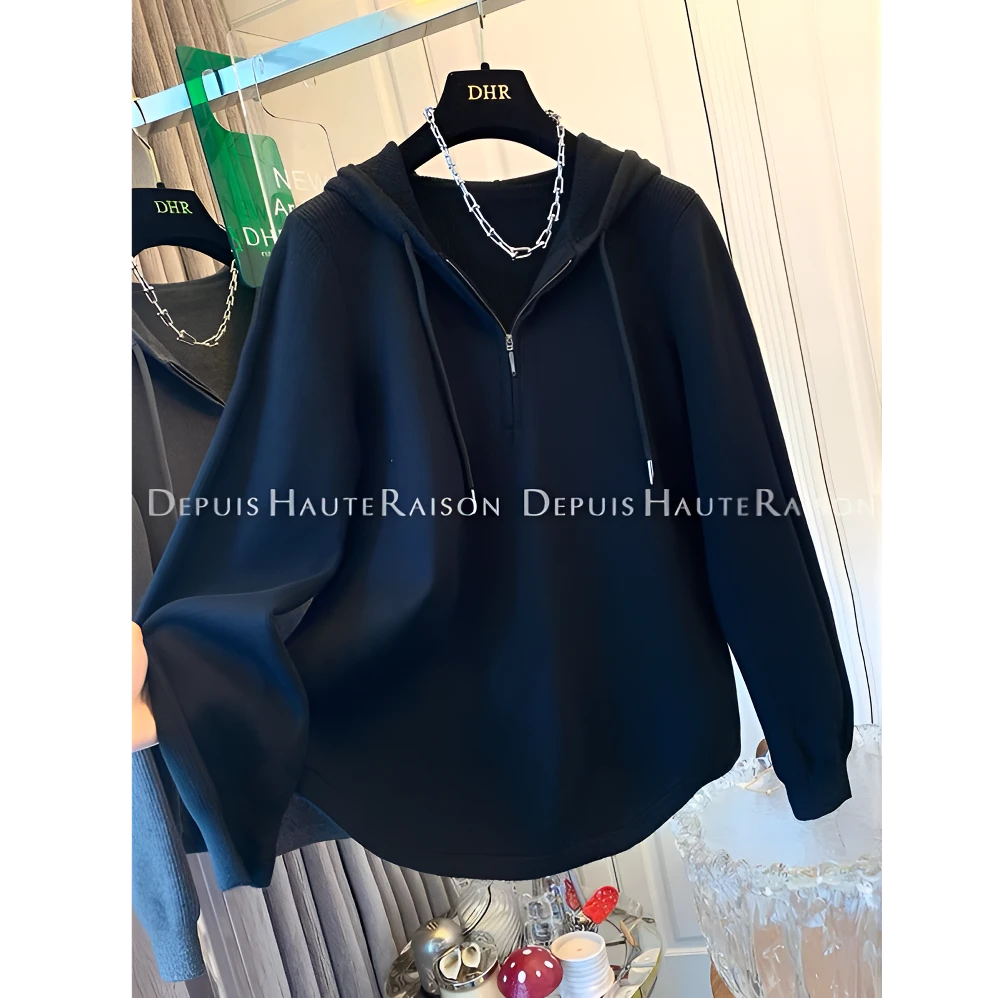 胖MM240斤大码慵懒风设计感软糯连帽卫衣女秋冬休闲百搭T恤上衣潮