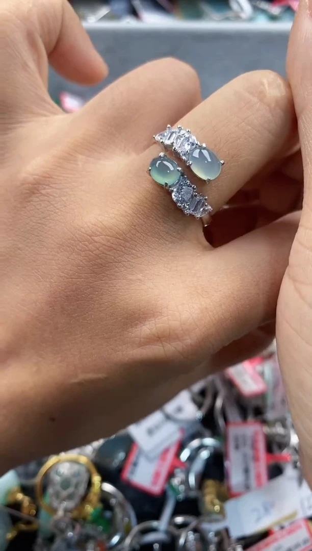 银S925镶嵌戒指翡翠 222       2