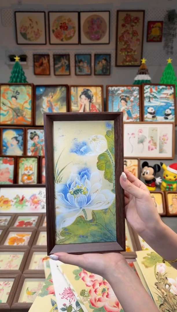 国画蓝染白荷花 手绘国画27