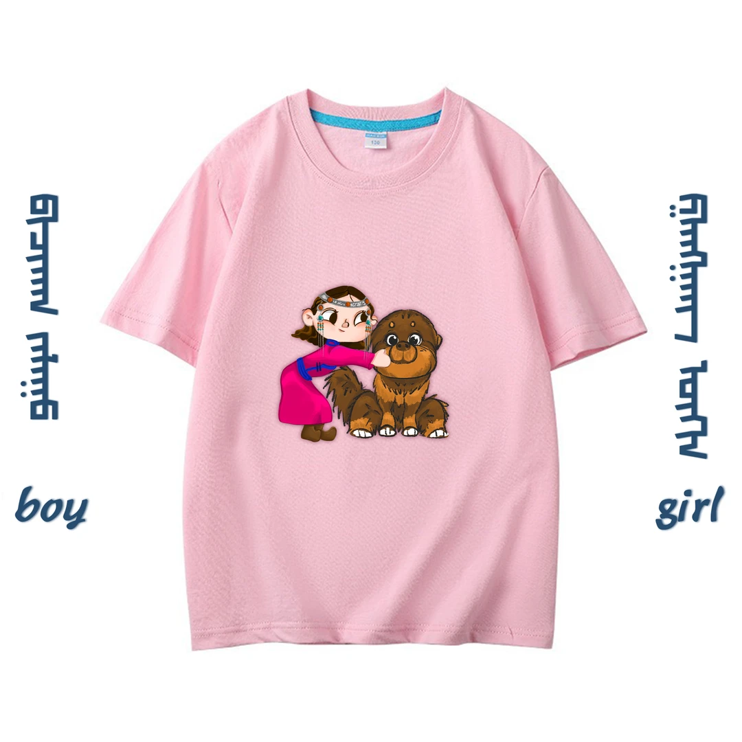 蒙古元素儿童半袖夏季动漫宽松休闲纯棉学生印花圆领潮流