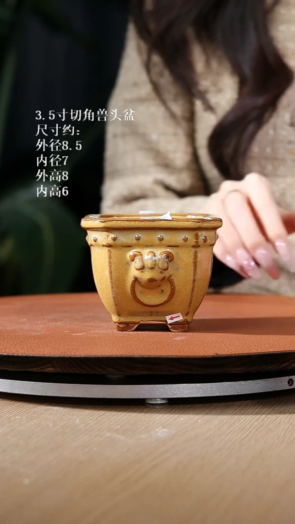 【石湾花盆】3.5寸切角兽头盆微瑕 随机发