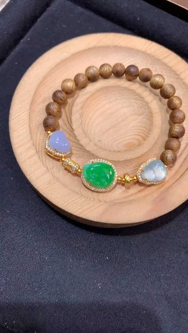 吊坠(不含链)银S925镶嵌翡翠手串