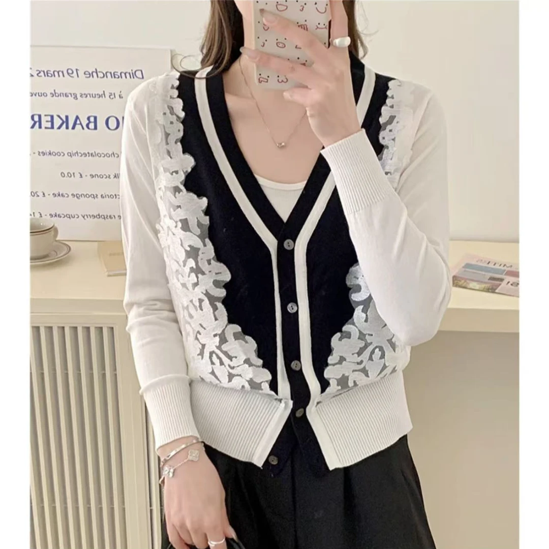 276#新款V领撞色针织衫长袖开衫99