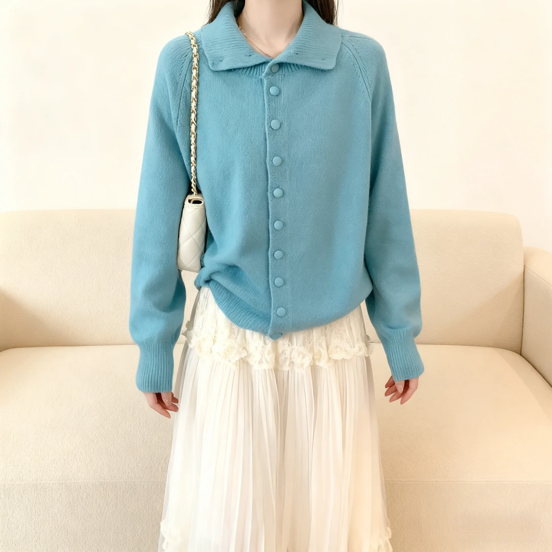 【大码】高领长袖针织开衫女秋冬新款设计感大码宽松显瘦针织xxy052