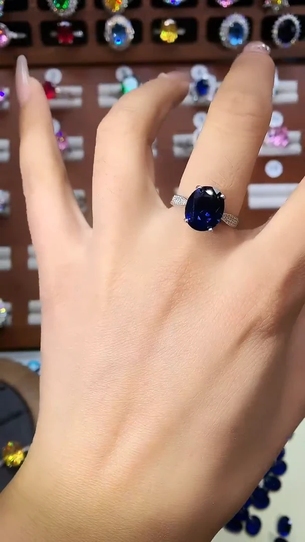 无925银皇家蓝色戒指1012