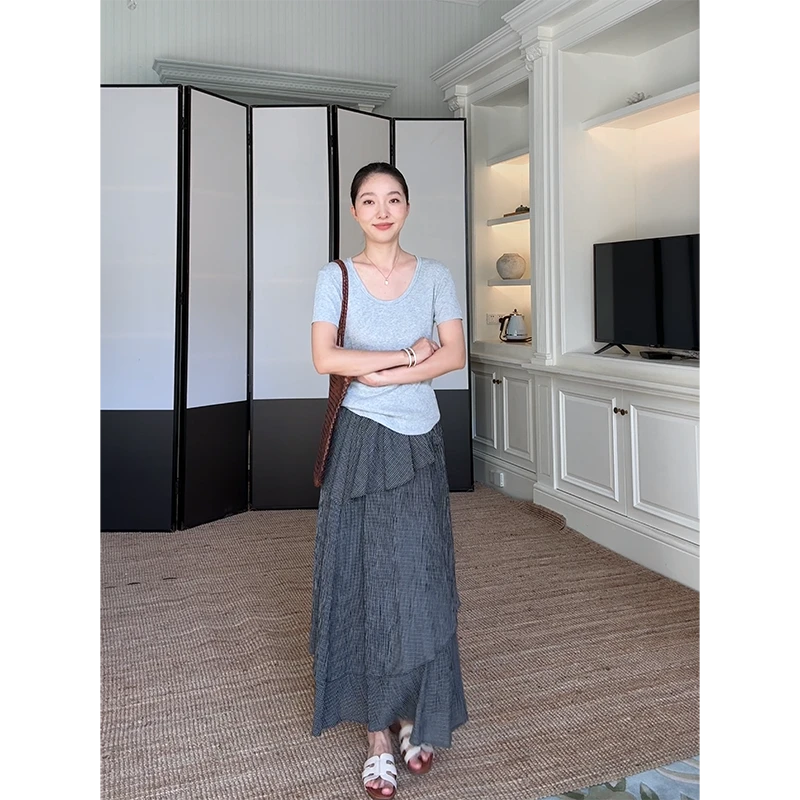 郭九九呢 100%棉气质不规则蛋糕半裙宽松显瘦针织短袖G925Z06272