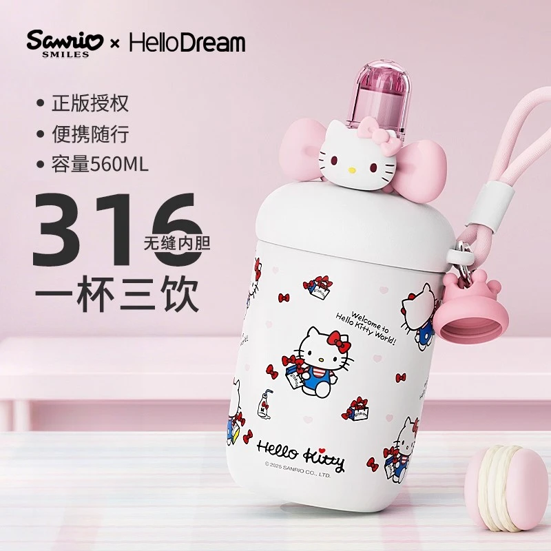 hellokitty女生吸管保温杯可爱大容量水杯2025新款学生便携吸管杯