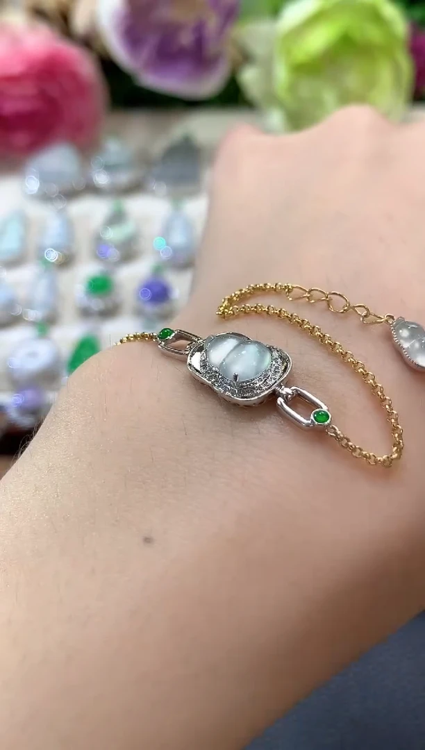 18K金镶嵌手链翡翠b24