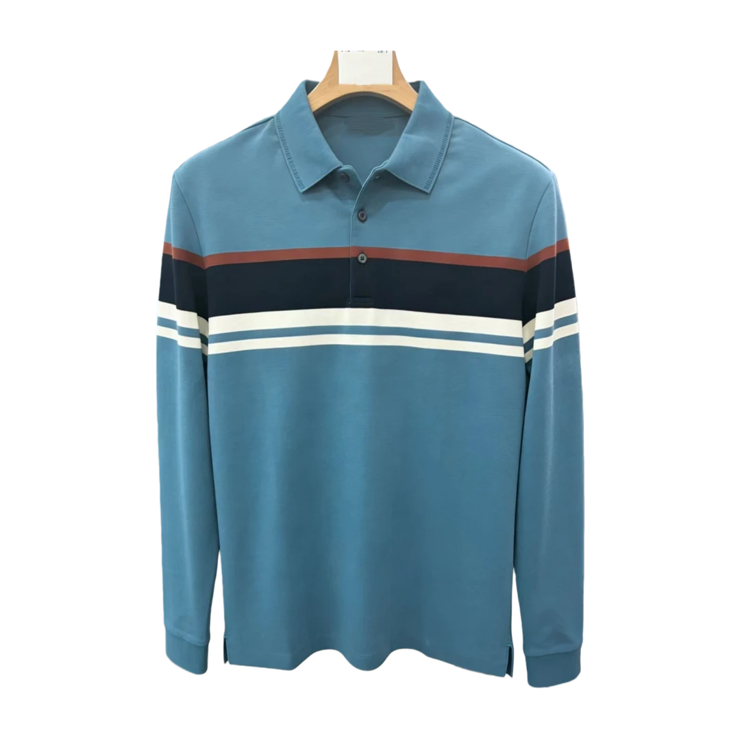 FLG 04011新款蓝拼色条纹商务休闲Polo衫