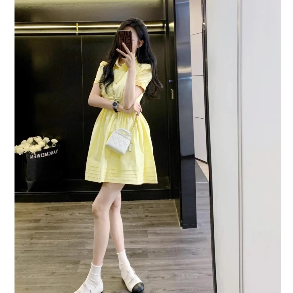 【现货】裙子女夏新款法式高端气质减龄小个子收腰显瘦衬衫连衣裙