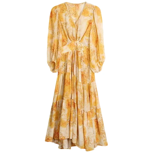 【封后轻奢设计】夏款V领碎花印染连衣裙895835