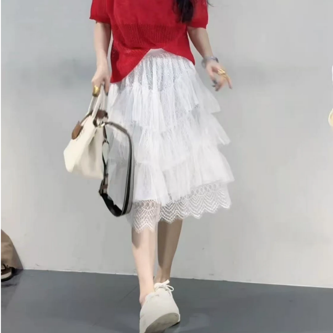 25029#欧洲站2025夏季新款时尚百搭洋气显瘦蛋糕纱裙半身裙