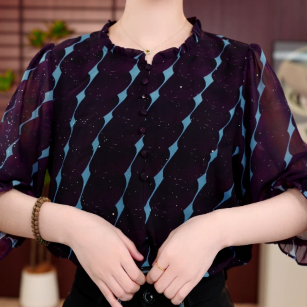2025新款专柜贵妇气质春夏短袖衬衫E-8239