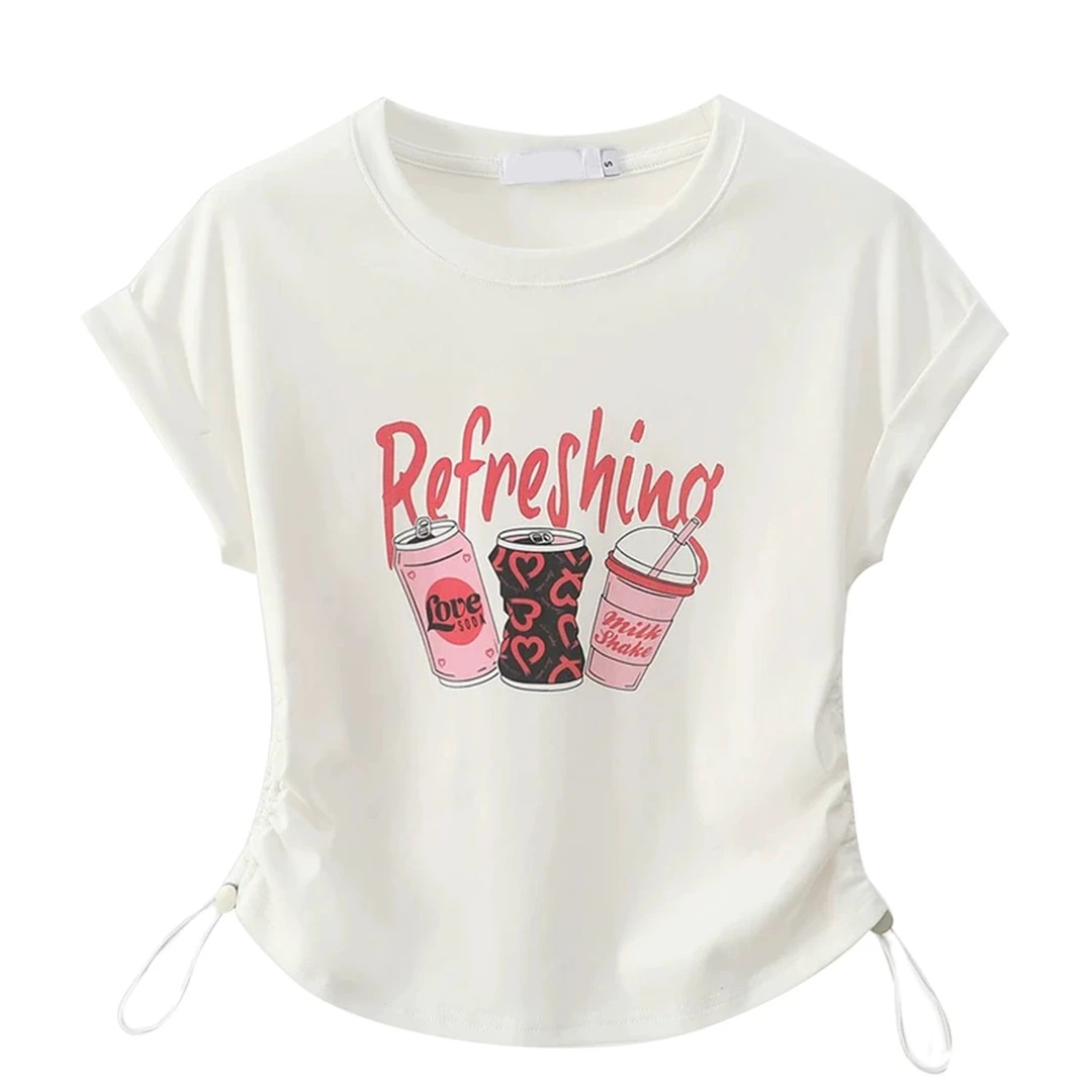 2025夏季新潮风显瘦短袖圆领休闲宽松印花闪亮字母短袖T恤百搭