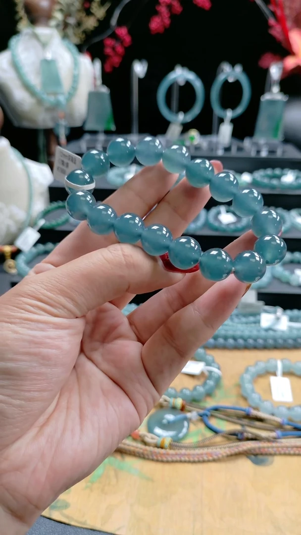 未镶嵌手串翡翠12.5mm冰种深海蓝手串