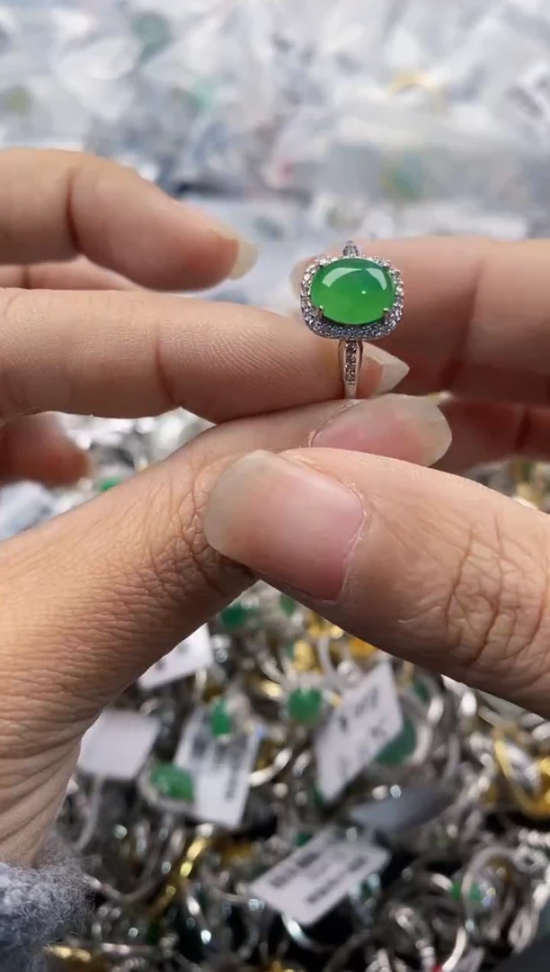 银S925镶嵌戒指翡翠999---8