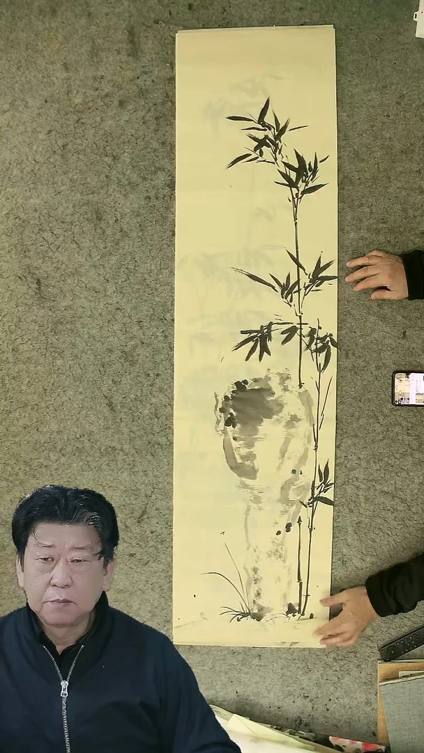 国画四尺对开  墨竹条屏 34*138cm