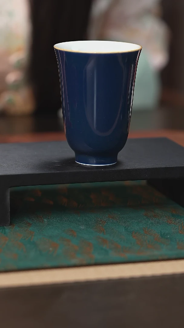 【闪购商品】摆件耕道堂霁蓝百合杯