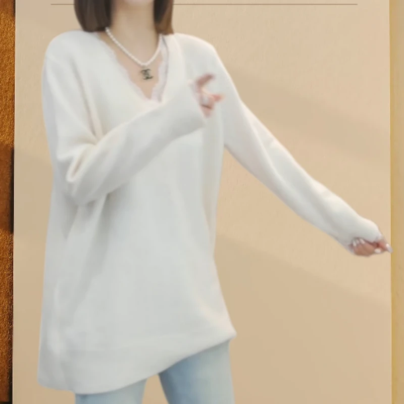 【​温柔月光】2025秋冬新款休闲拼蕾丝大版毛衣LK2507703