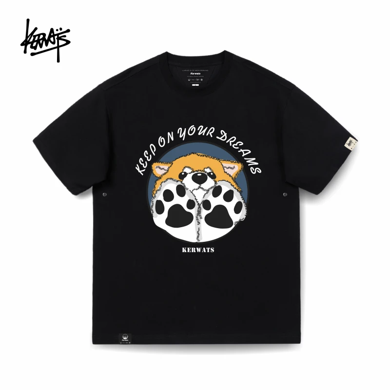 【KERWATS/可维斯品牌】情侣中性风卡通小狗印花短袖T恤男女款半袖